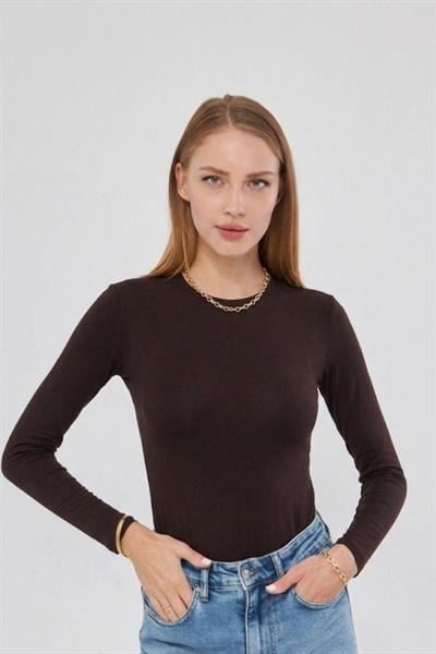 Bisiklet Yaka Uzun Kol Likralı Viskon Body