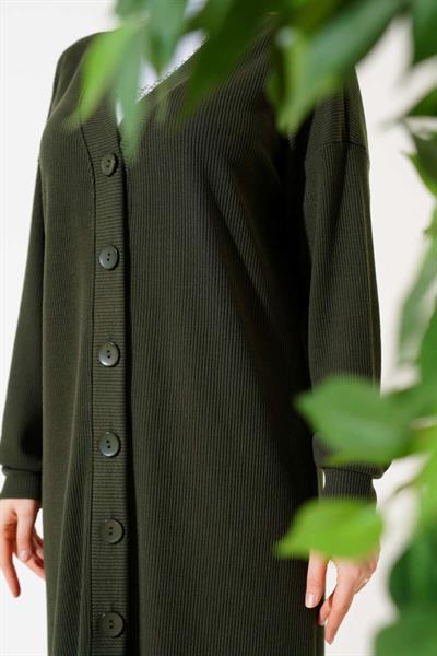 Boydan Düğmeli Fitilli Uzun Hırka