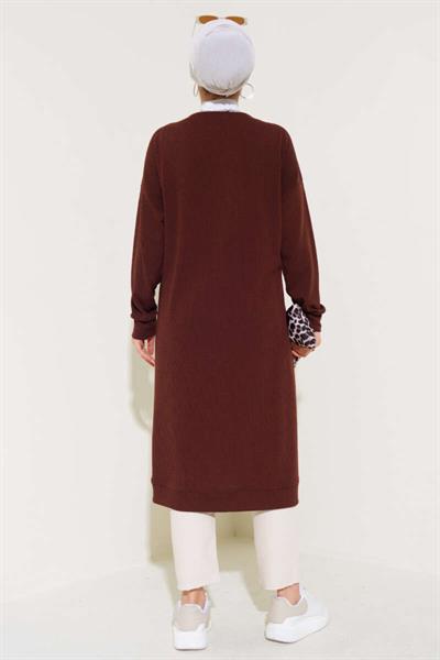 Boydan Düğmeli Fitilli Uzun Hırka