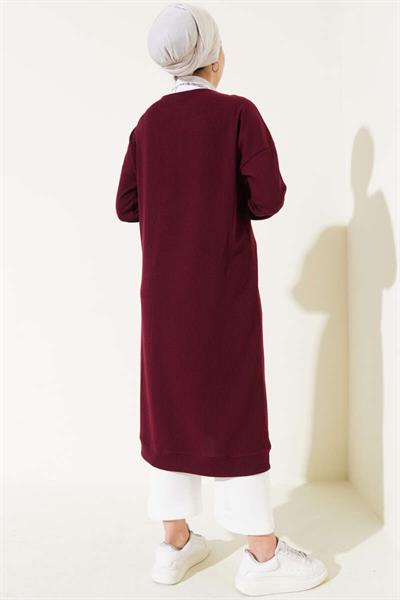 Boydan Düğmeli Fitilli Uzun Hırka