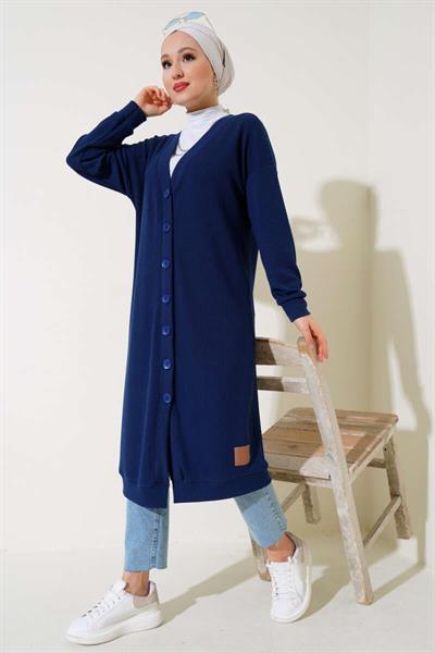 Boydan Düğmeli Fitilli Uzun Hırka