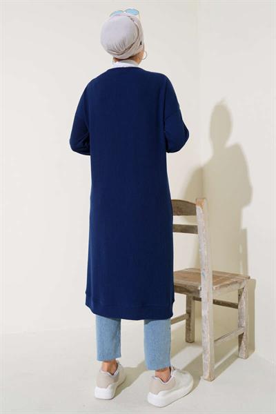 Boydan Düğmeli Fitilli Uzun Hırka