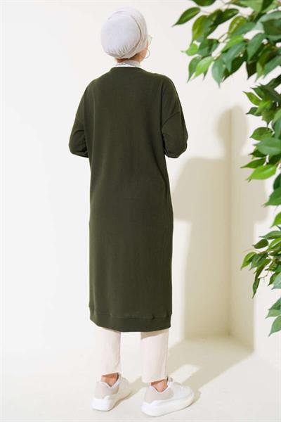 Boydan Düğmeli Fitilli Uzun Hırka