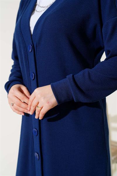 Boydan Düğmeli Fitilli Uzun Hırka