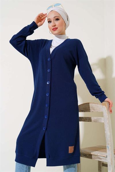 Boydan Düğmeli Fitilli Uzun Hırka