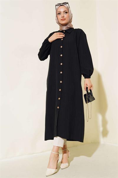 Boydan Düğmeli Uzun Gömlek