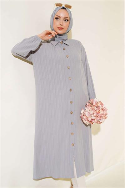 Boydan Düğmeli Uzun Gömlek