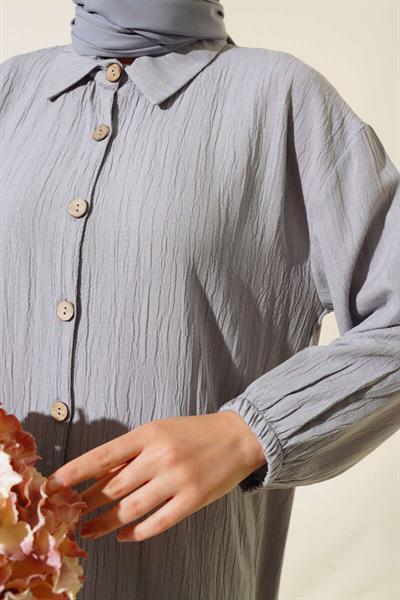 Boydan Düğmeli Uzun Gömlek