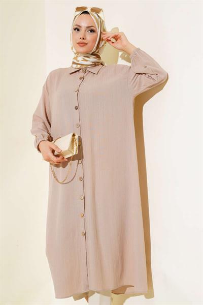 Boydan Düğmeli Uzun Gömlek