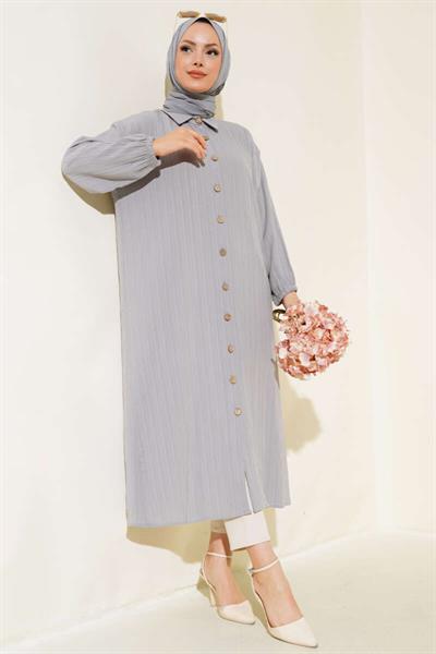 Boydan Düğmeli Uzun Gömlek