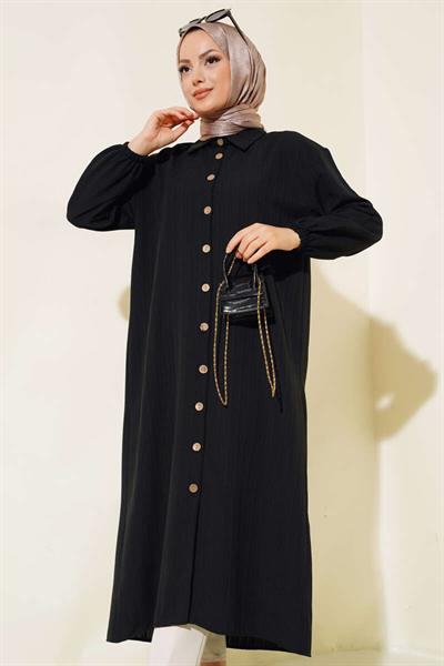 Boydan Düğmeli Uzun Gömlek