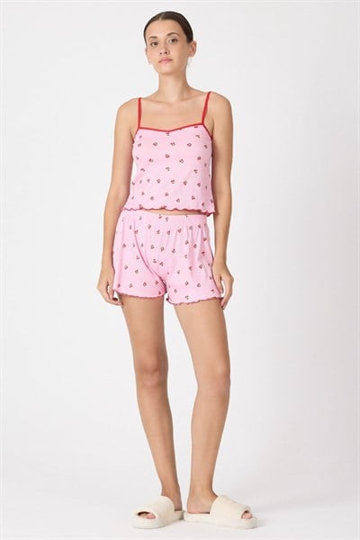 Cares Örme Kiraz Desenli Şortlu Pijama Takımı