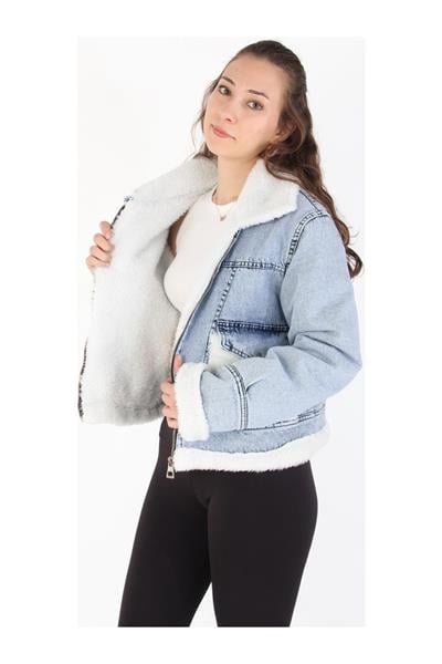 Cebi ve İçi Peluşlu Kot Mont
