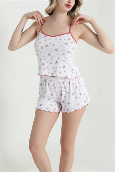 Çiçek Desen Şortlu Pijama Takımı