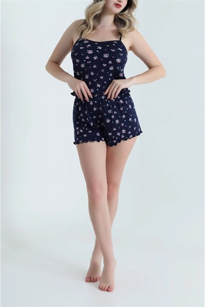 Çiçek Desen Şortlu Pijama Takımı