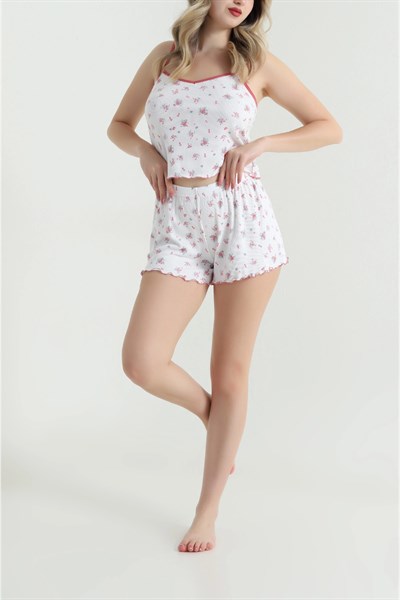 Çiçek Desen Şortlu Pijama Takımı