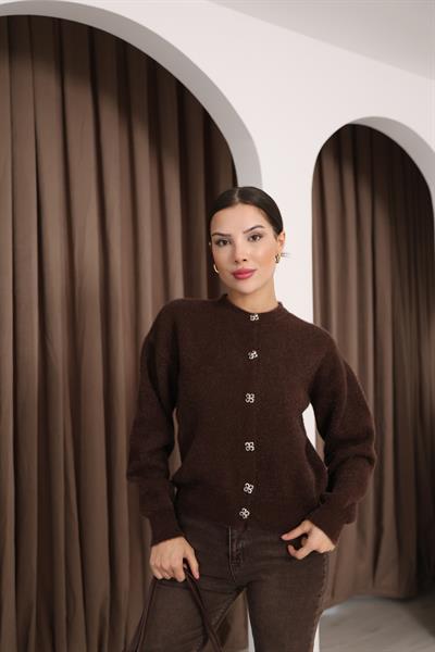 Çiçek Düğmeli Sakal Hırka