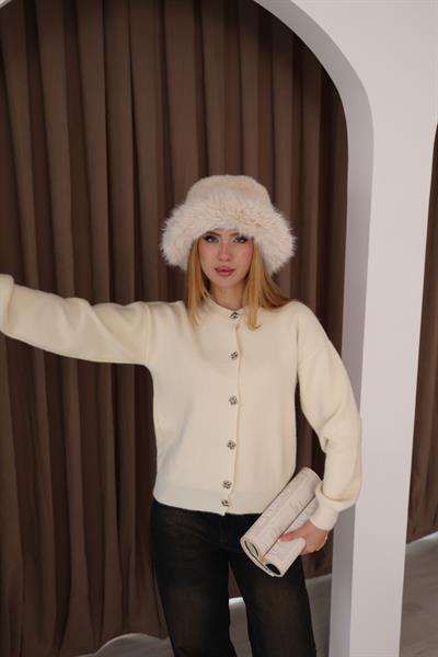 Çiçek Düğmeli Sakal Hırka