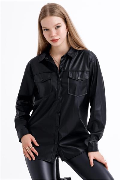 Çift Cep Deri Gömlek