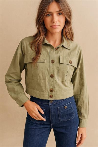 Çift Cepli Crop Gömlek