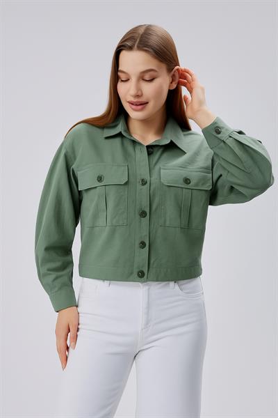 Çift Cepli Crop Gömlek