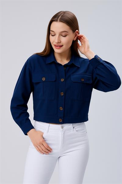 Çift Cepli Crop Gömlek