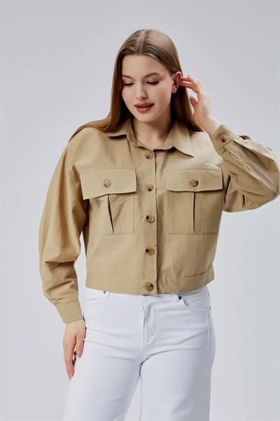 Çift Cepli Crop Gömlek