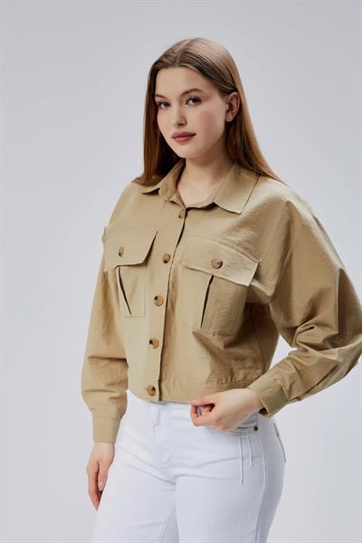 Çift Cepli Crop Gömlek