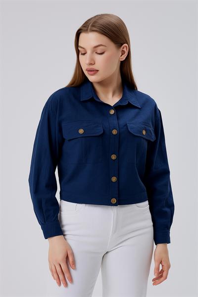 Çift Cepli Crop Gömlek