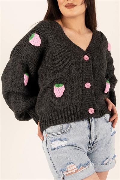 Çilekli Triko Hırka