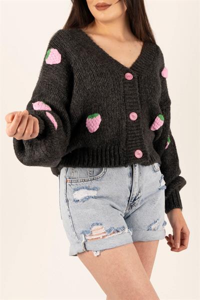 Çilekli Triko Hırka