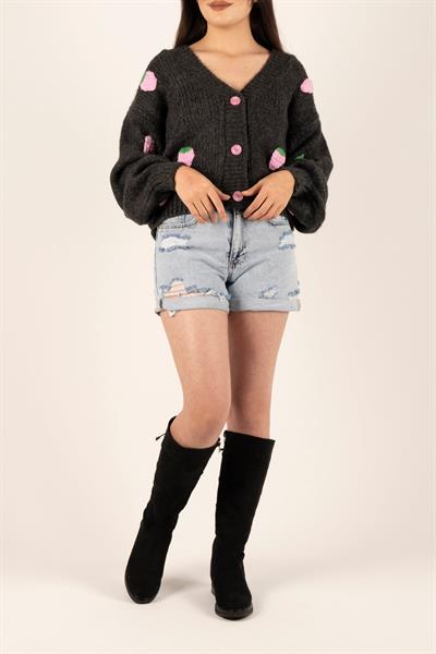 Çilekli Triko Hırka