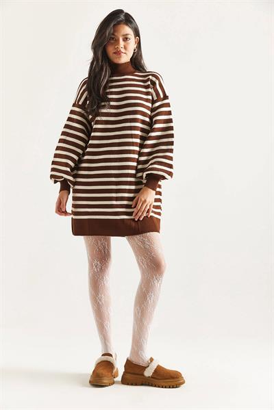 Çizgili Balon Kol Tunik