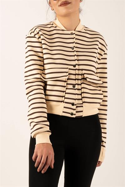 Çizgili Çıt Çıtlı Düğmeli Hırka