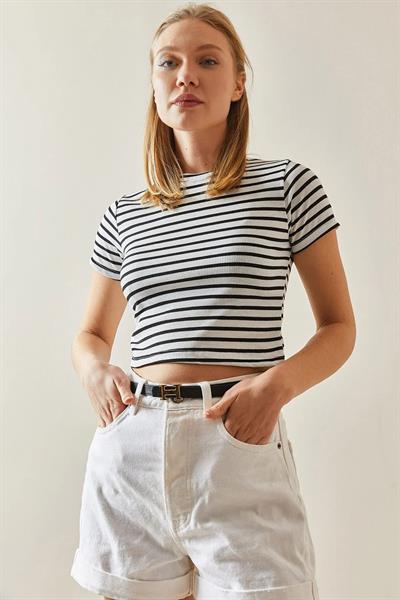 Çizgili Crop Tshirt