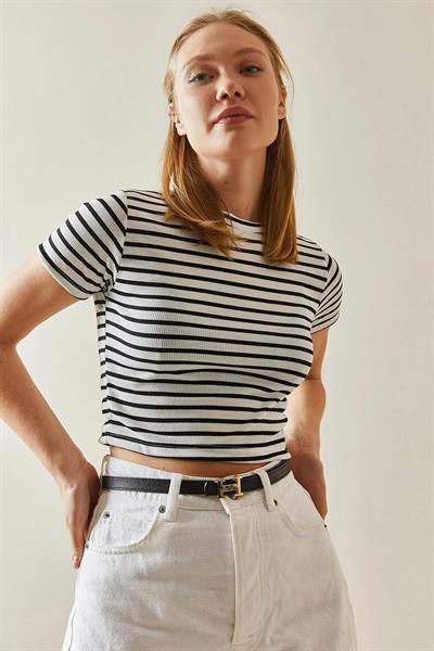 Çizgili Crop Tshirt