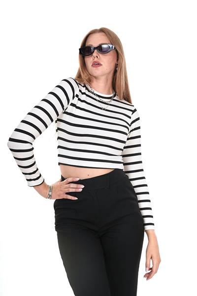 Çizgili Esnek Crop Bluz
