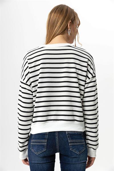 Çizgili İki İp Bisiklet Yaka Sweat