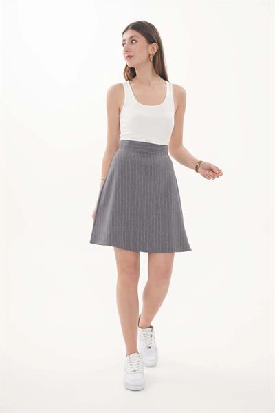 Çizgili Mini Kloş Etek