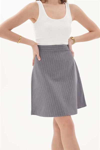 Çizgili Mini Kloş Etek