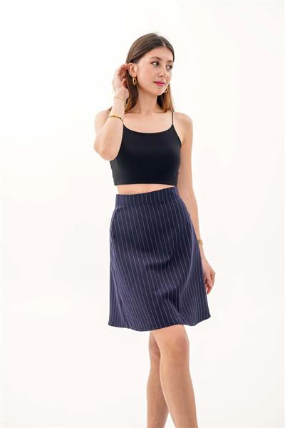 Çizgili Mini Kloş Etek