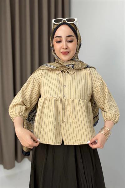 Çizgili Peplum Kesim Gömlek