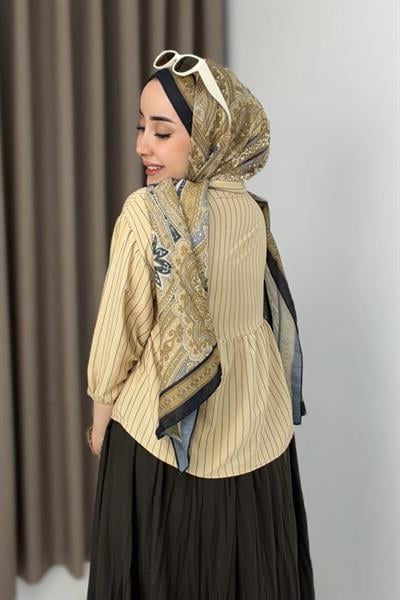 Çizgili Peplum Kesim Gömlek