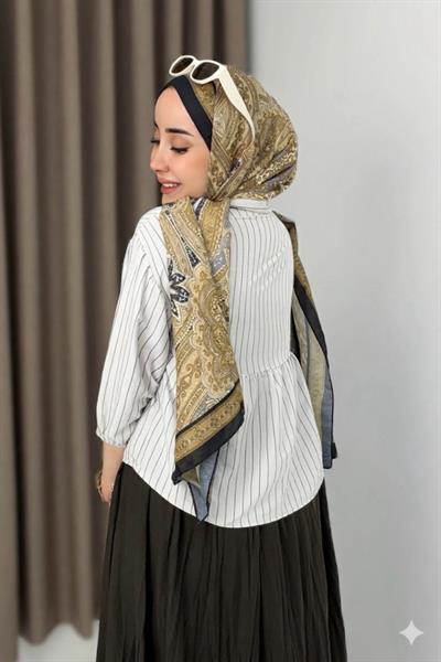 Çizgili Peplum Kesim Gömlek