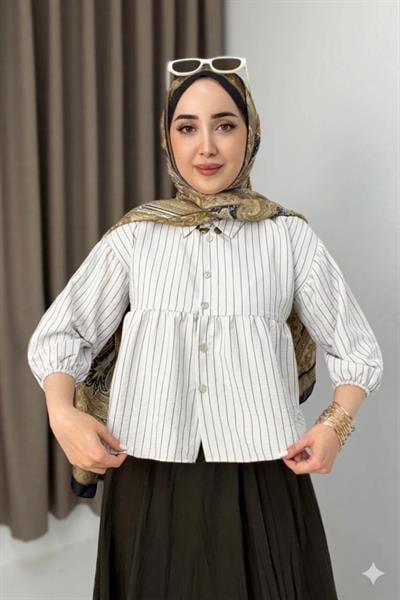 Çizgili Peplum Kesim Gömlek