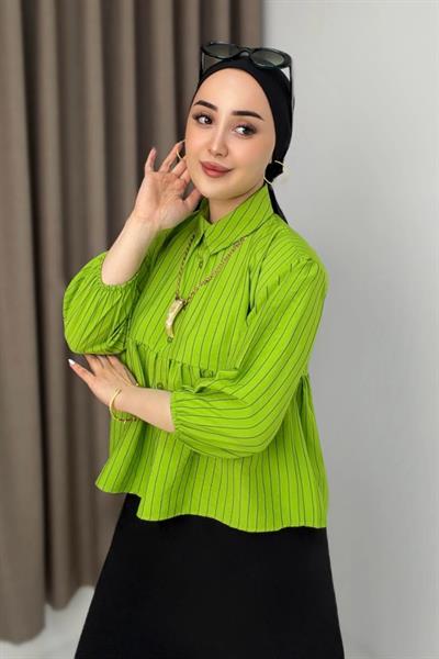 Çizgili Peplum Kesim Gömlek