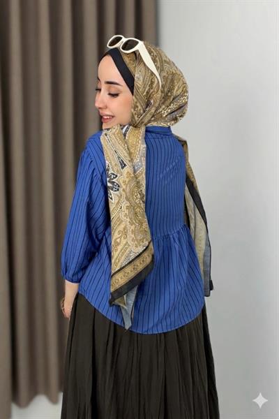 Çizgili Peplum Kesim Gömlek