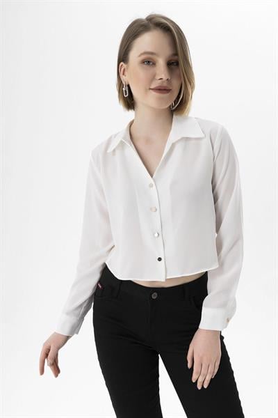 Crop Keten Gömlek