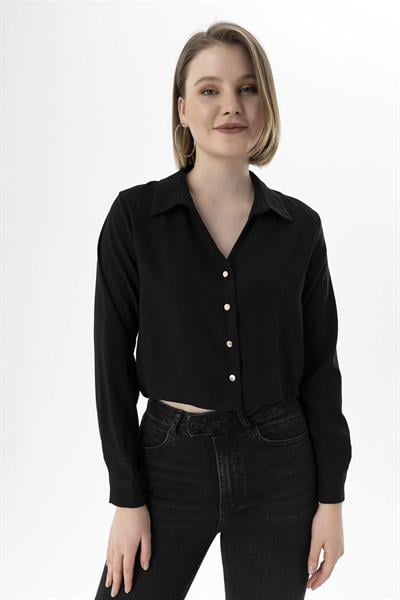 Crop Keten Gömlek