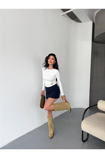 Dalgıç Kumaş Yanı Broş Detaylı Bluz